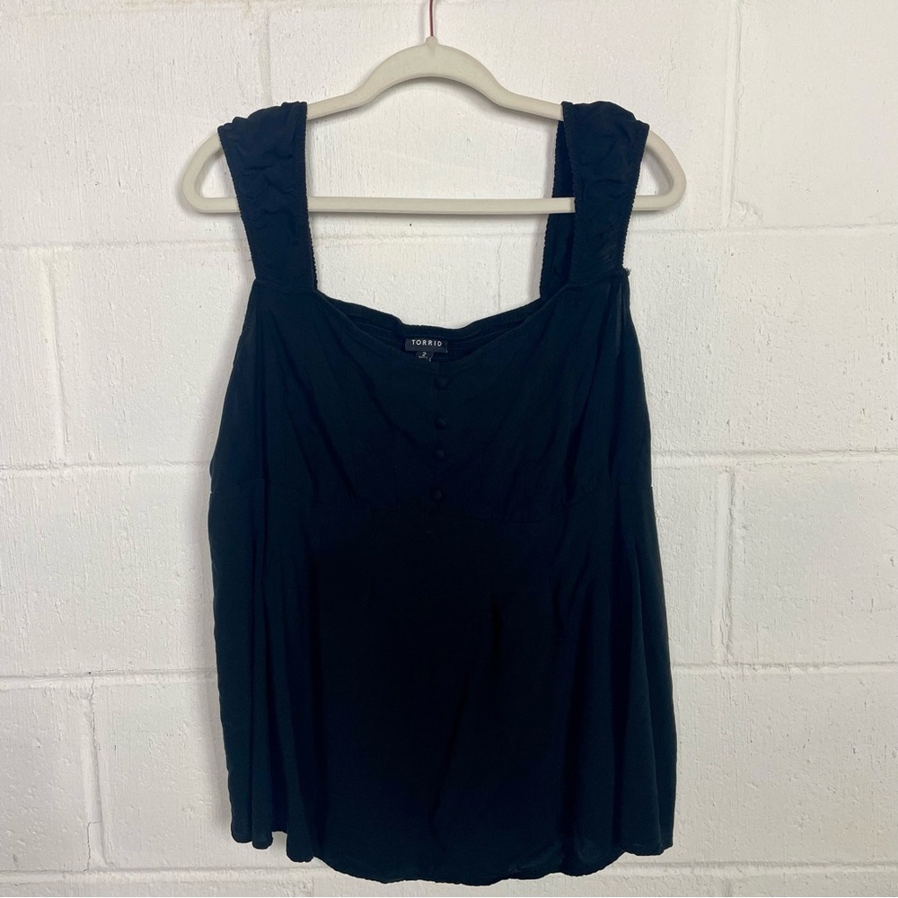 Torrid Black Milkmaid Tank Top‎ Smocked Cottage Core Peasant Bohemian Size 2(2X)